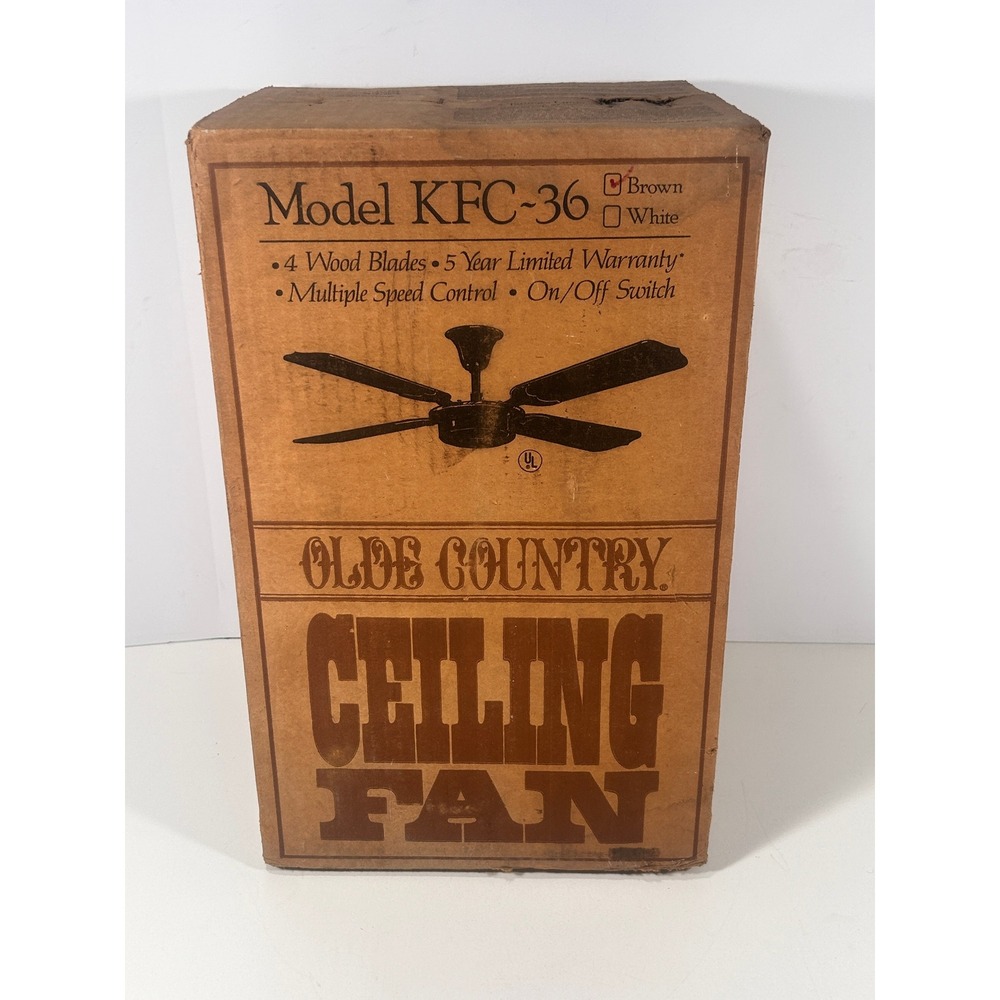 Vintage Olde Country Ceiling Fan Model KFC-36 Brown 4 Wood Blades Tatung Co